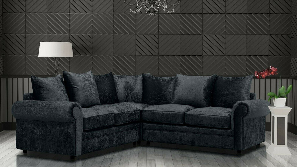 black cushions on black sofa