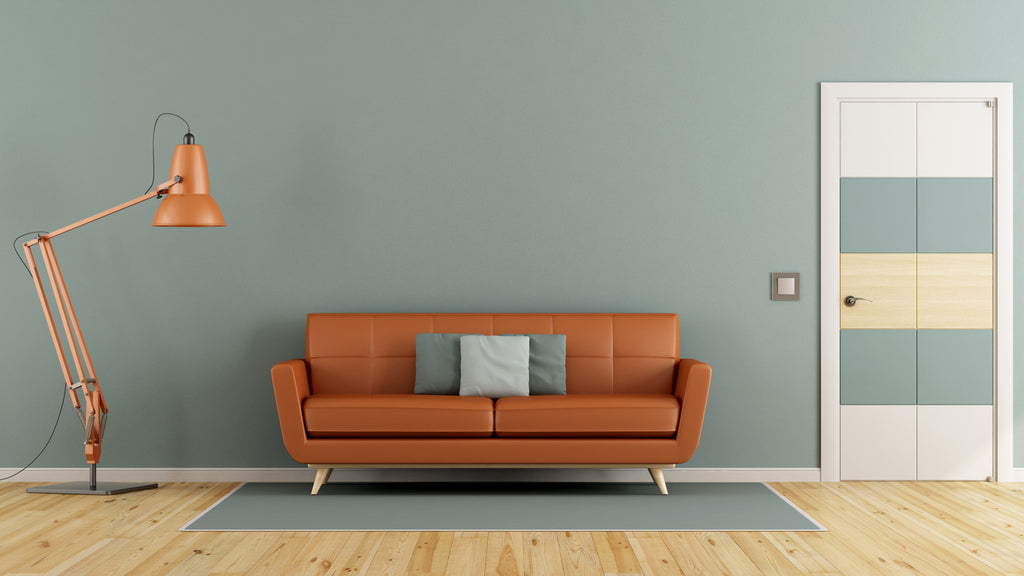 orange sofa blue cushion