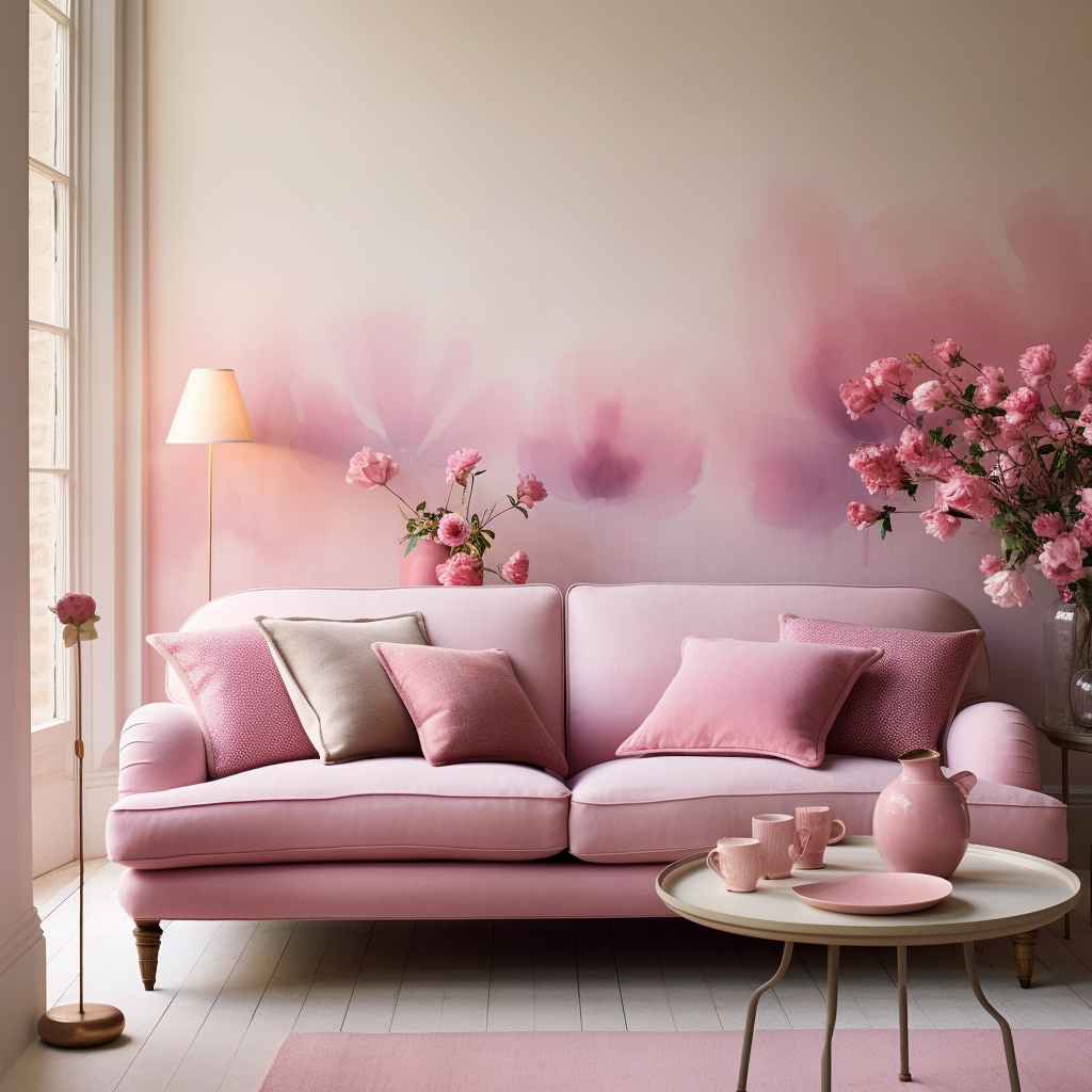 pink cushions on a pink sofa