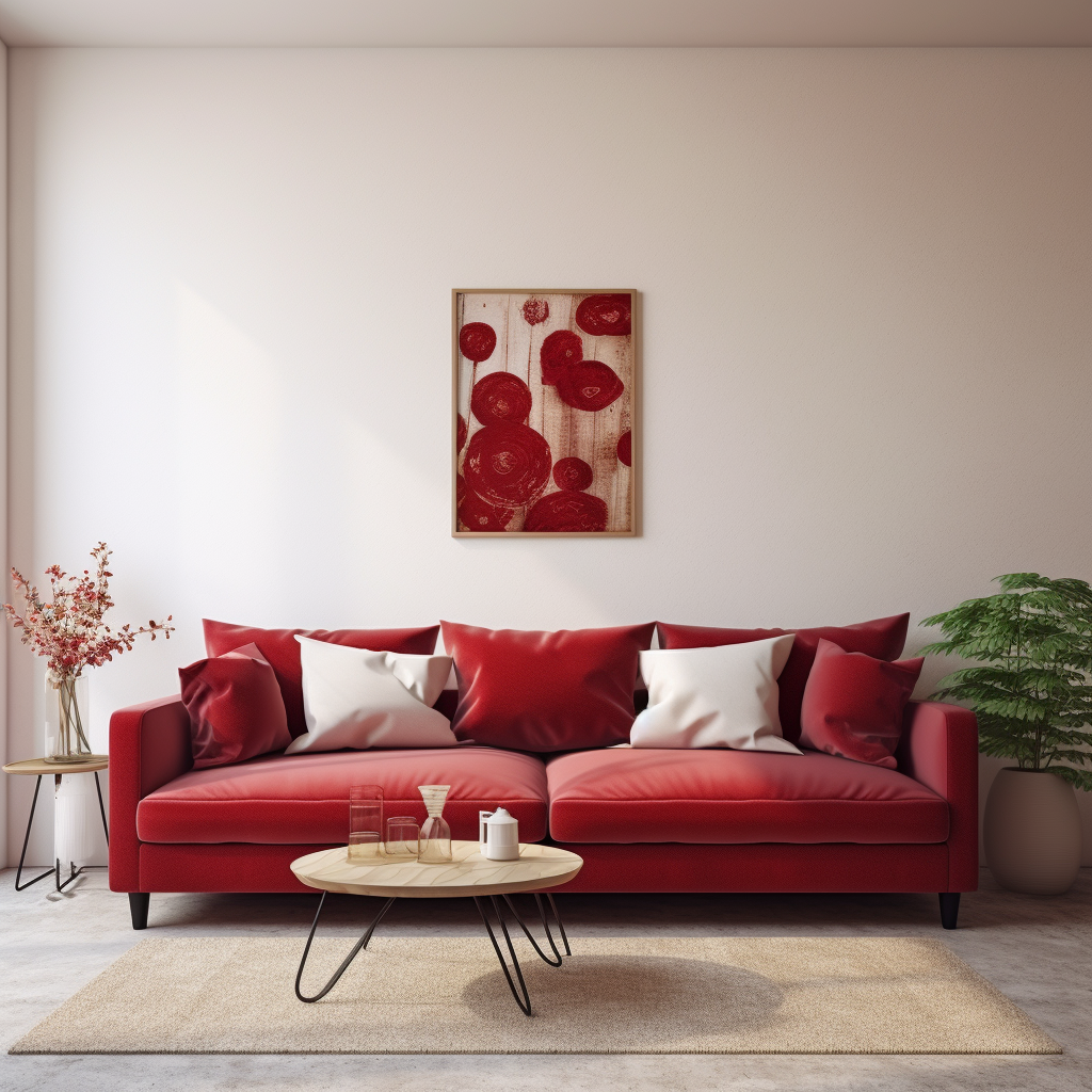 white cushions on red sofa