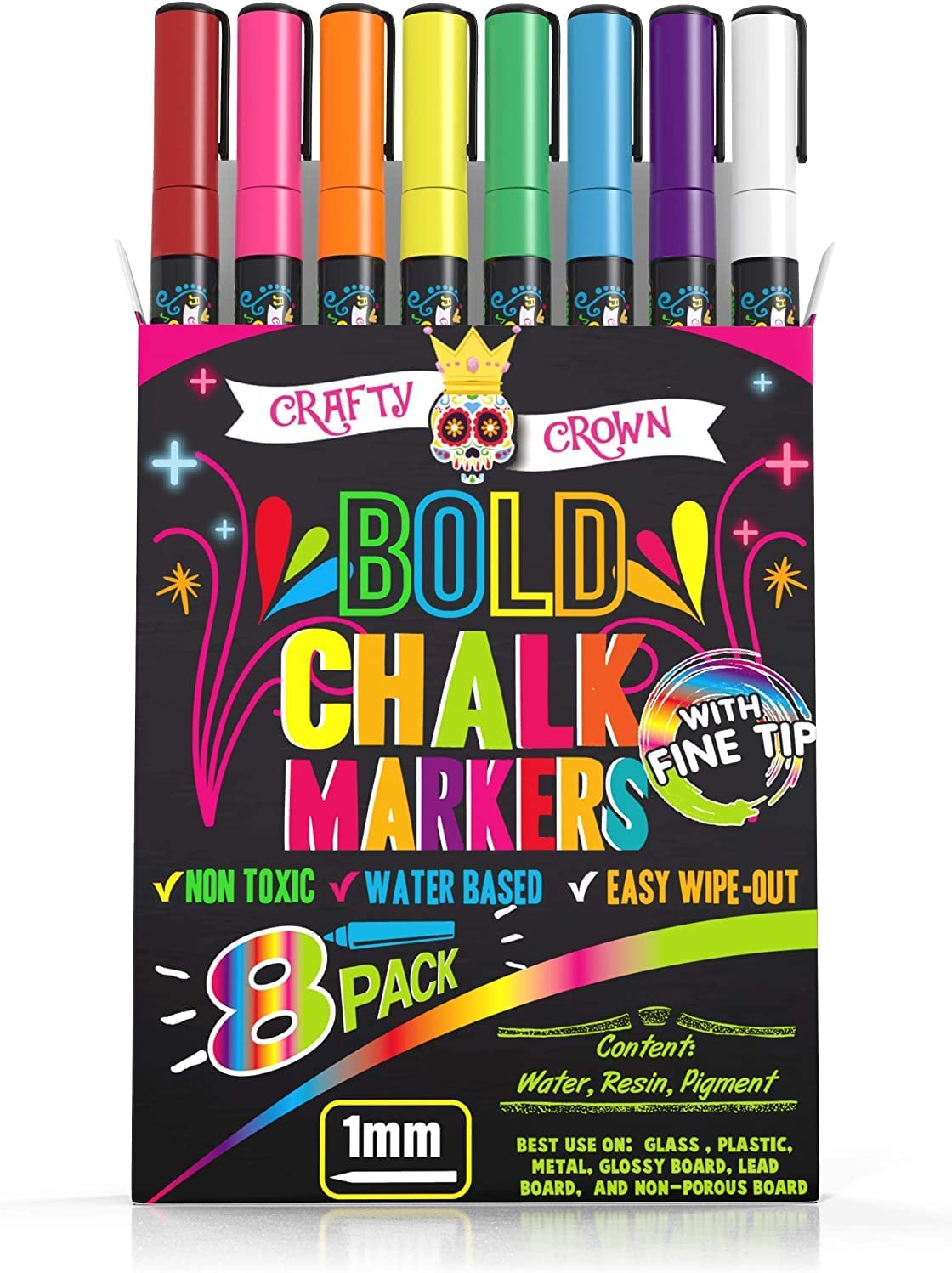 Metallic Liquid Chalk Markers - Dry Erase Marker Pens - Chalk Markers for  Chalkboards, Signs, Windows, Blackboard, Glass - Reversible Tip (8 Pack) 