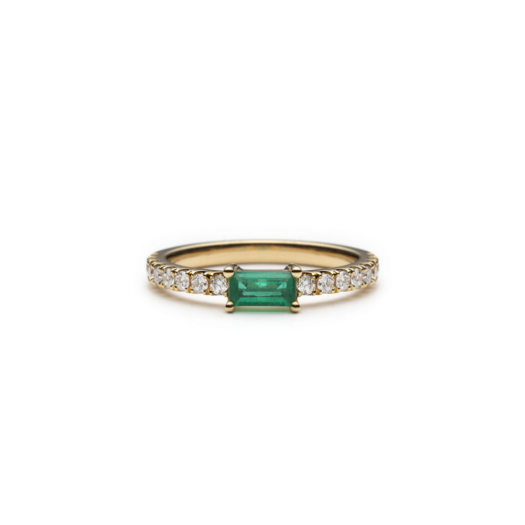 Baguette Cut Emerald Diamond Pavé Stackable Ring