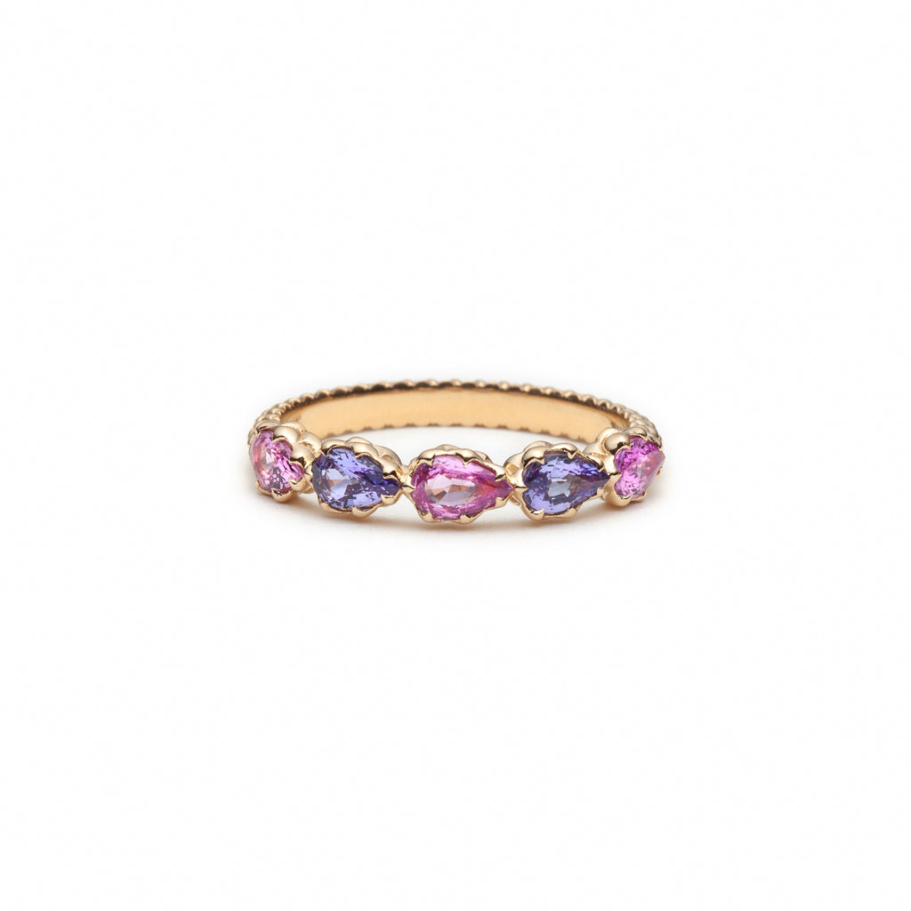 Lepia Pear-Shaped Pink and Purple Sapphire Five-Stone Ring in Yellow Gold