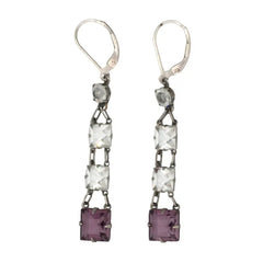 Purple & clear crystal chicklet earrings
