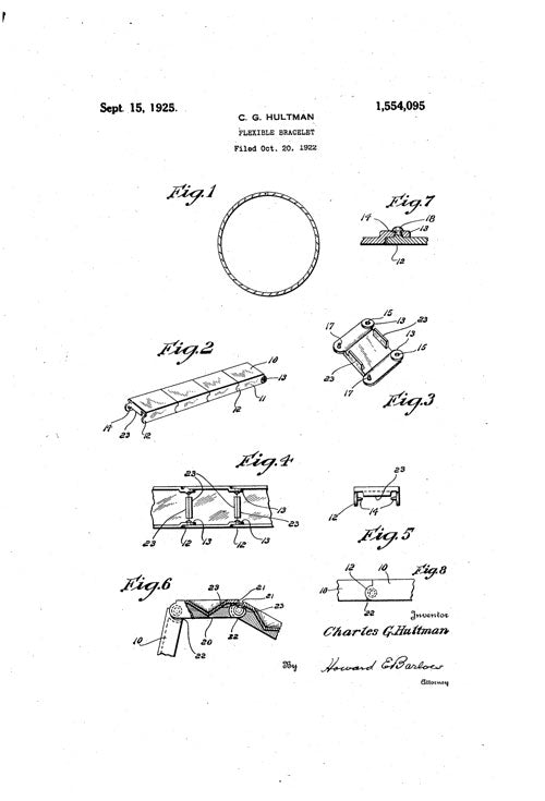 Charles G. Hultman patent for a flexible bracelet