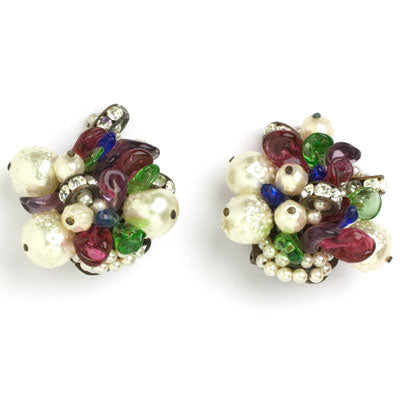 Glass pearl & gemstone earrings by Louis Rousselet
