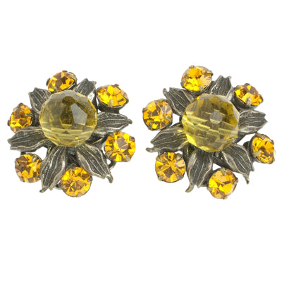 Beaded flower earrings w/citrines & silver-tone