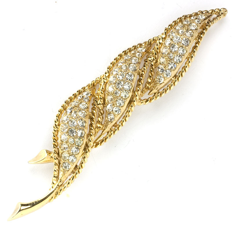 Art Glass Brooch by Schiaparelli | Colorful Stones in Gold-tone Leaf