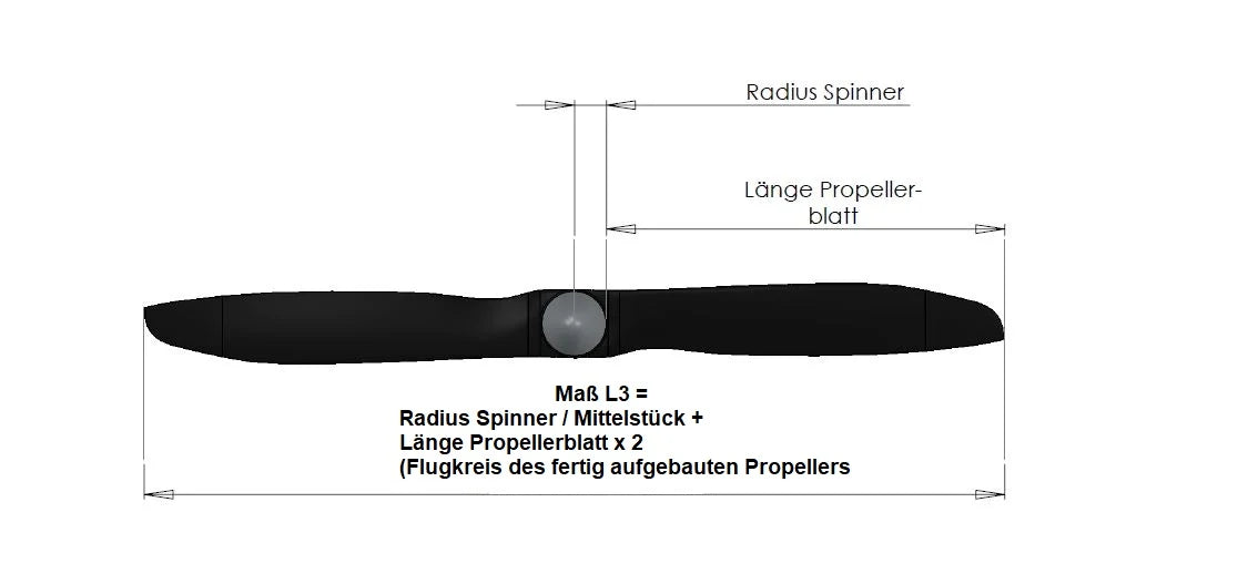Technische Zeichnung mit Maßen für Propeller