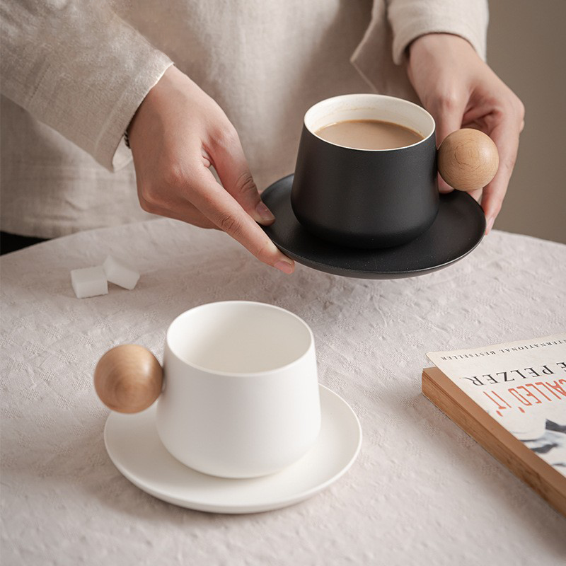 Ball Handle Ceramic Mug and Saucer