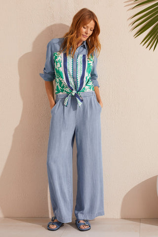 Wide Leg Front Seam Chambray Trouser - Vintelier