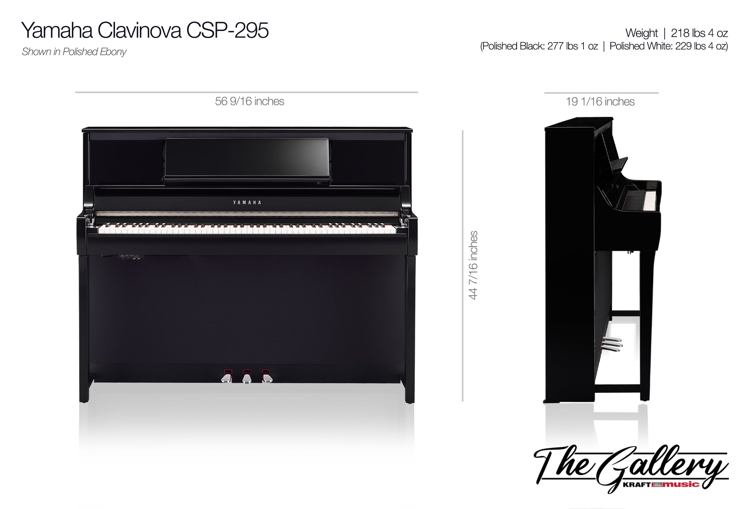Yamaha Clavinova CSP-295 Digital Piano - Dimensions