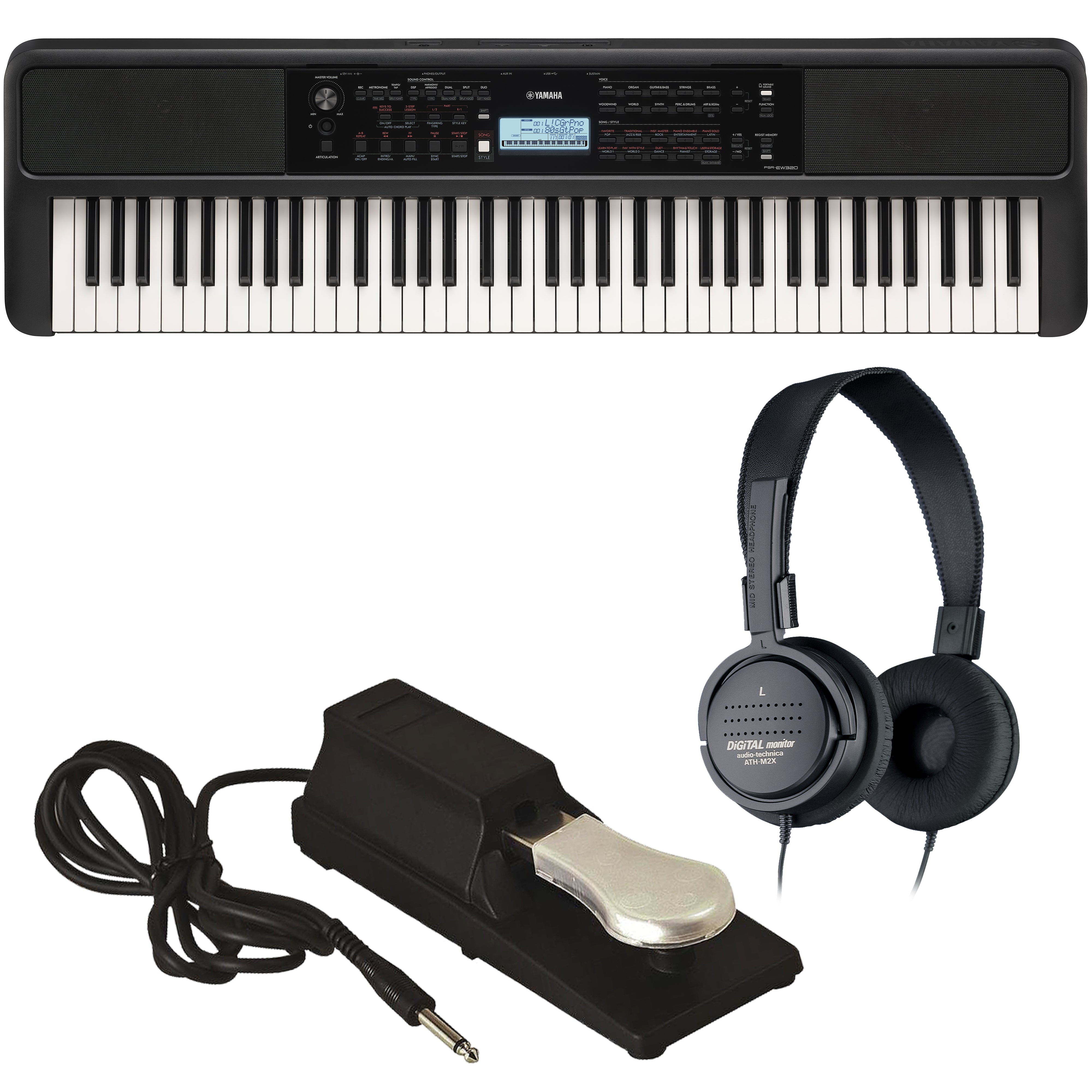 Yamaha PSR-EW320 Portable Keyboard with Power Adapter KEY ESSENTIALS BUNDLE