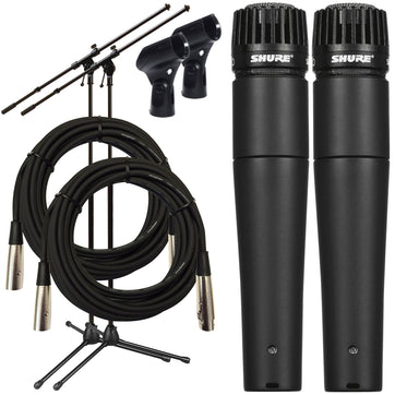 Shure SM57-LC Instrument/Vocal Cardioid Dynamic Microphone Bundle with Mic  Boom Stand, XLR Cable, Mic Clip, and Bag