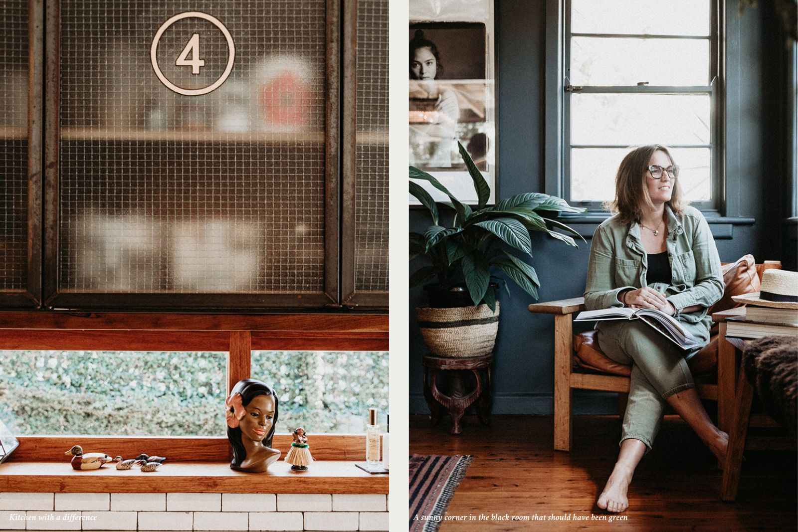 Kitchen and Kelly Searl in reading chair