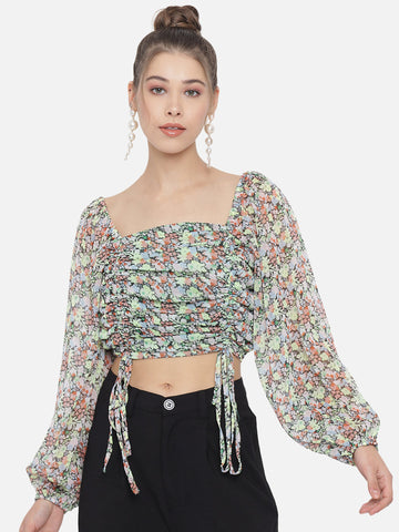 Multi Floral Printed Peplum Top