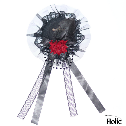 Gothic Lolita Hat with a Red Rose, Rabbit, Feather, and Chains – Holic  Accessories