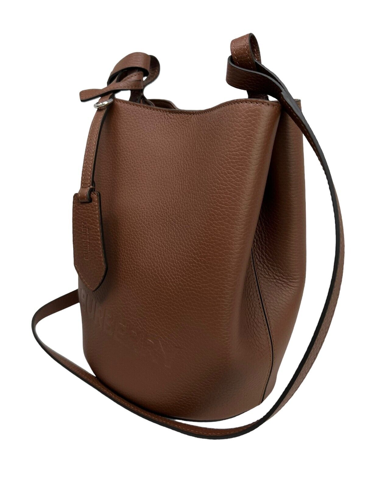 Burberry Lorne Bucket Bag Crossbody Tan Embossed Leather $1350 – LuxyVIP