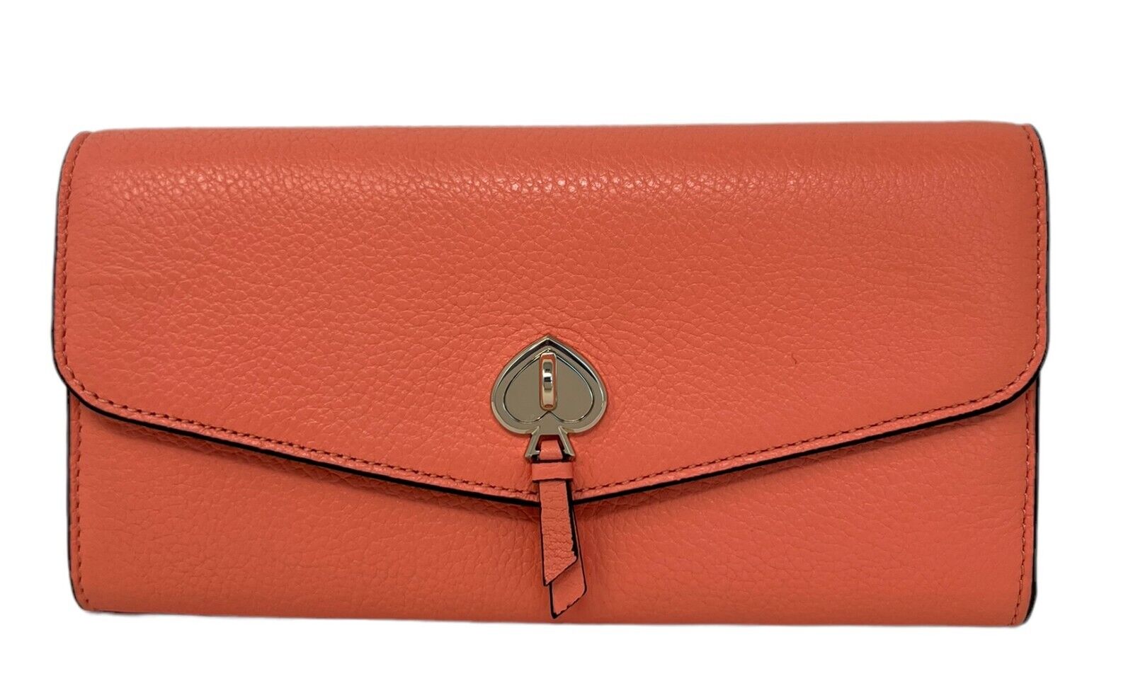 Kate Spade Pebbled Leather Large Slim Flap Wallet Clutch Melon Ball K6 –  LuxyVIP