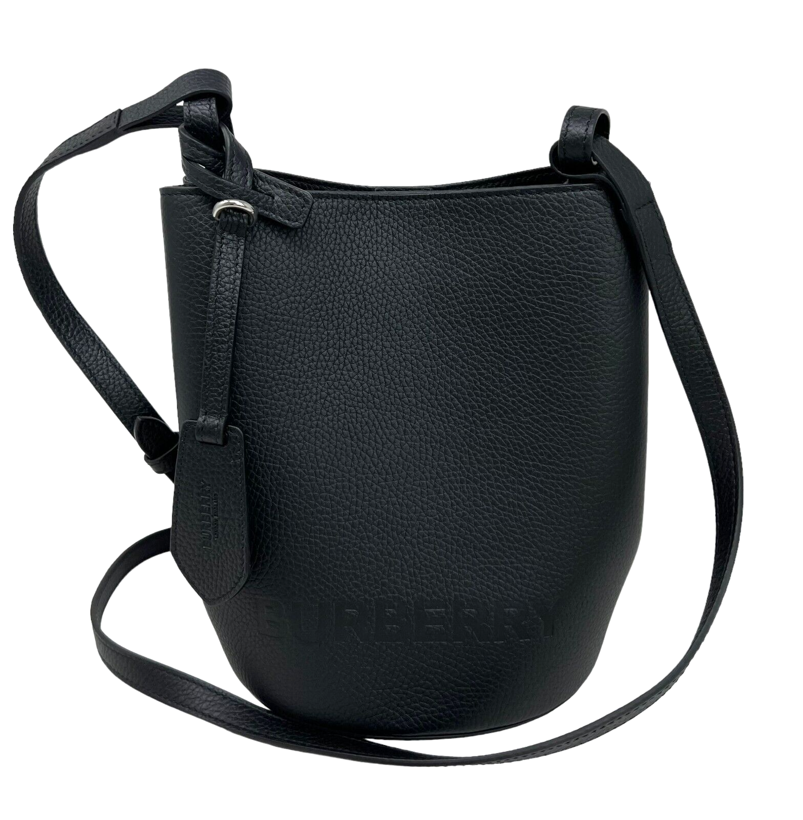 Burberry Lorne Bucket Bag Crossbody Black Embossed Leather $1350 – LuxyVIP