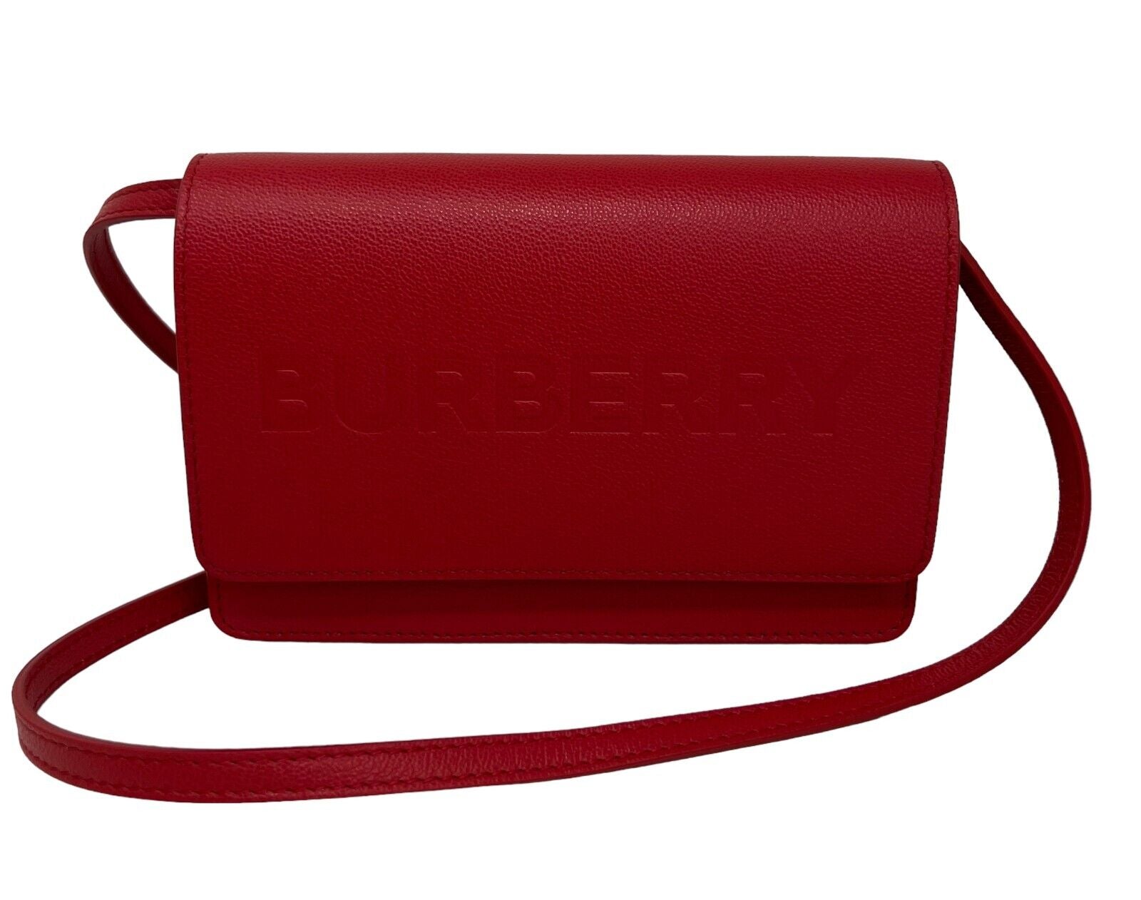 Burberry Hampshire Crossbody Embossed Logo Red Leather Bag $1090 – LuxyVIP