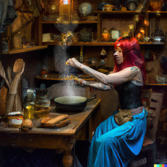 the kitchen witch with crystals