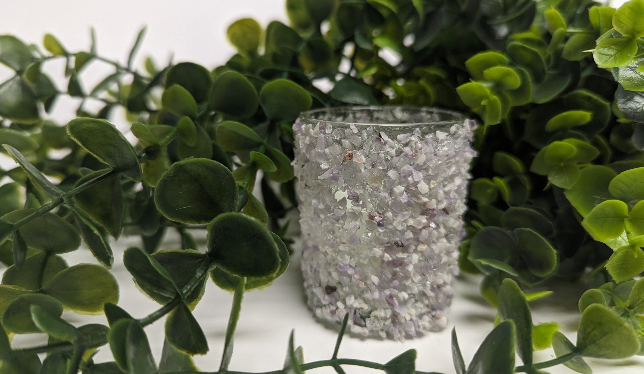 Crystal Candle Holder beside some plants