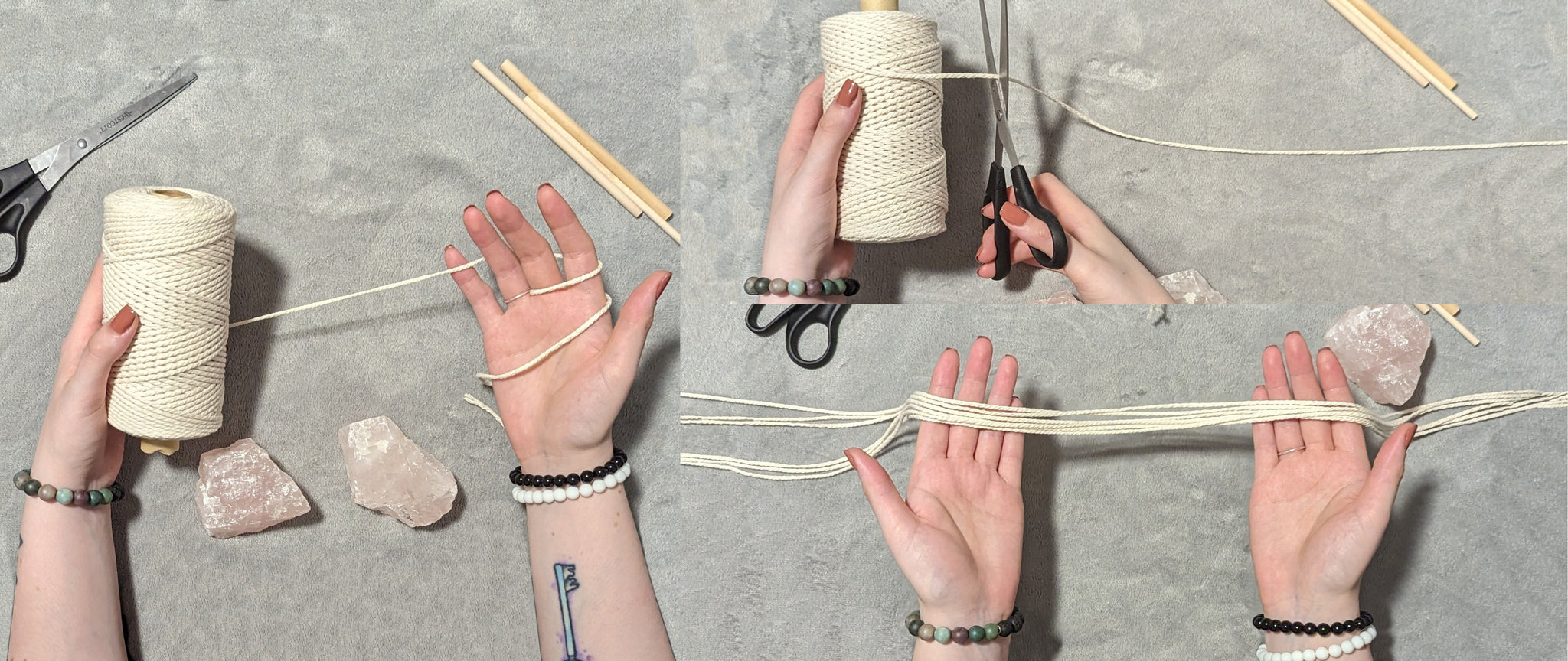 Measuring and cutting macrame cord