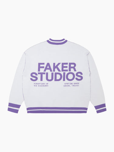 Faker Logo Knitted Sweatshirt - White|Purple