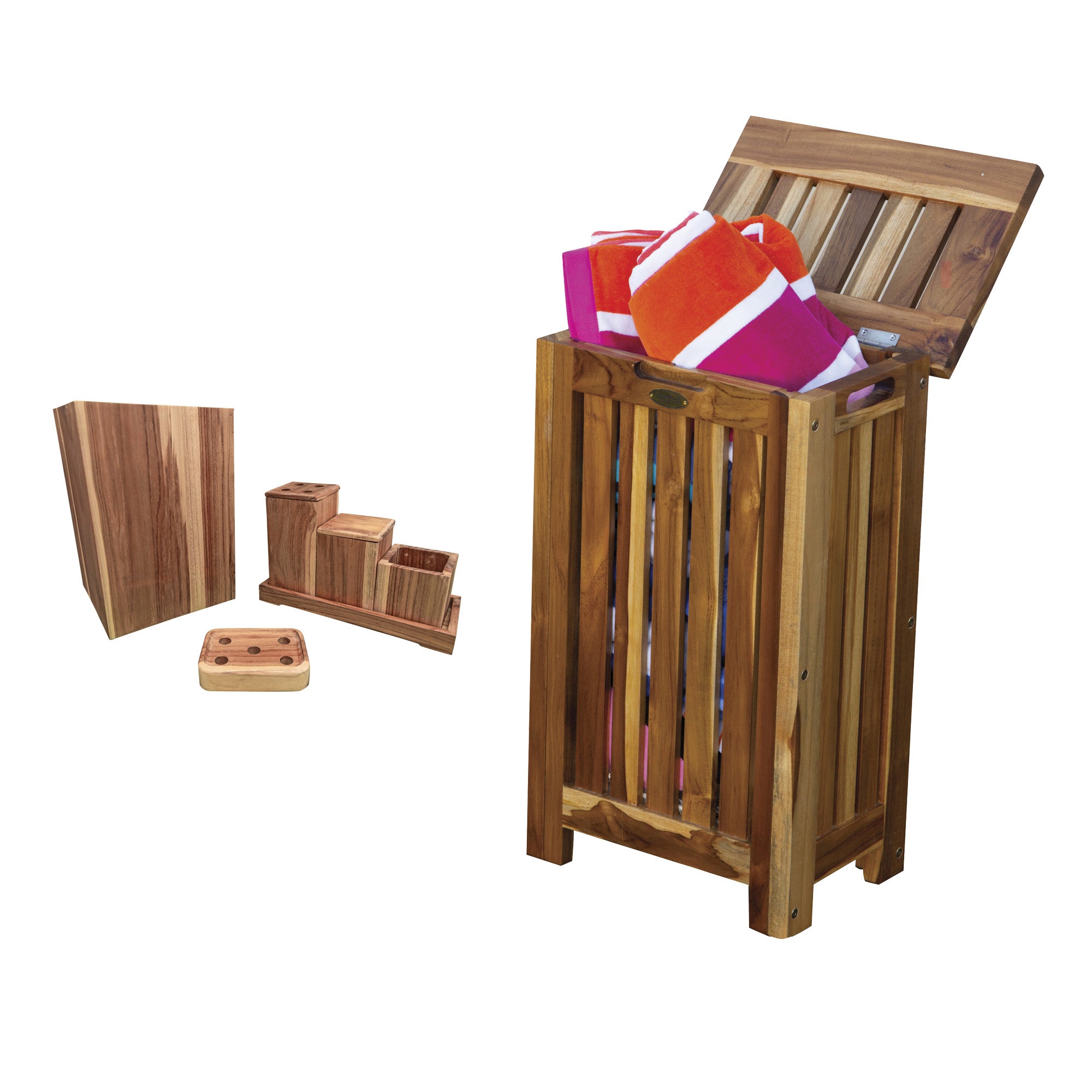 EcoDecors Solid Teak Apartment Hamper with Laundry Bag