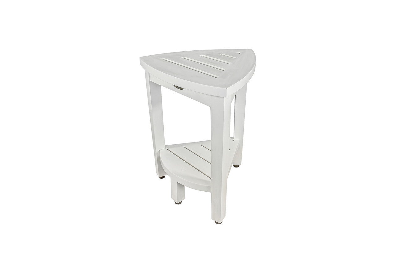 HomeRoots Teak Three Tier Corner Shower Shelf in White Finish - Bed Bath &  Beyond - 32676781