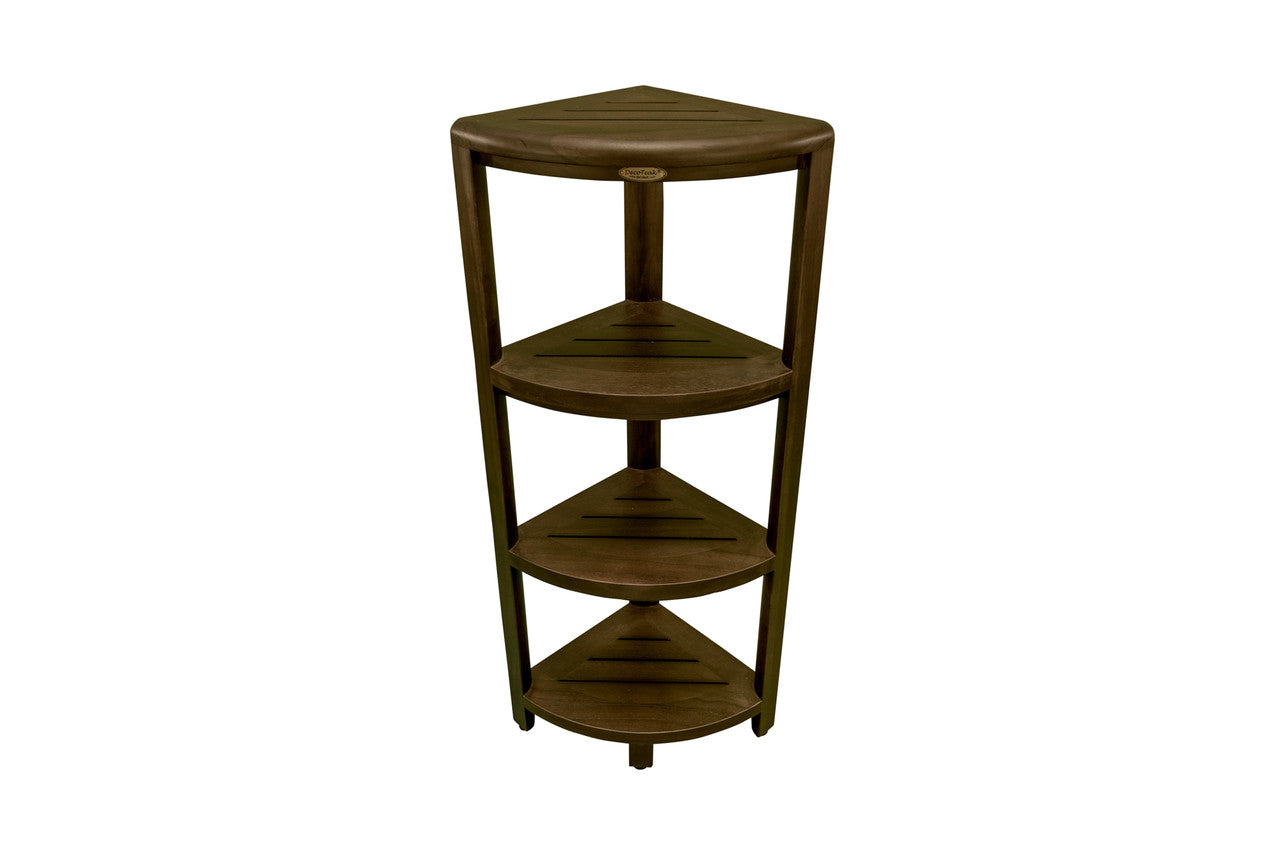 TEAK 3 TIER CORNER SHOWER BATHROOM CADDY STORAGE SHELF STAND