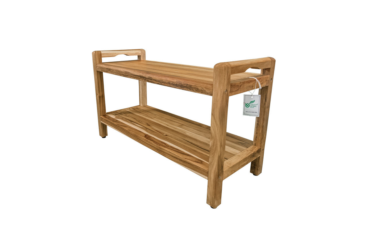 24 Tranquility ED941 Wide Teak Shower Bench with Handles - EcoDecors