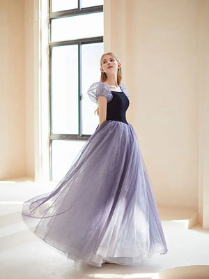 Amzcw Simple purple tulle long prom dress purple tulle evening dress formal wear dresses - Amzcw Dress