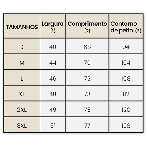 guia de tamanhos camisolas organic choice