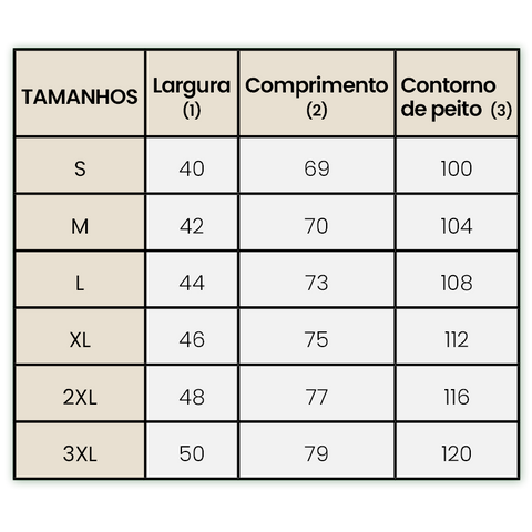 guia de tamanhos t-shirts organic choice