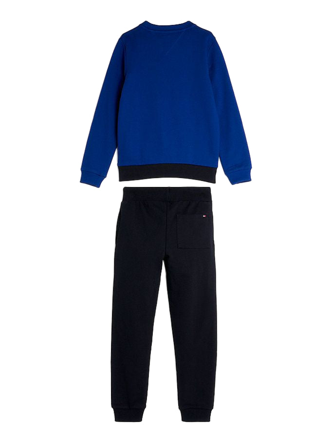 tommy hilfiger tommy hilfiger completo felpa e pantaloni joggers, blu, bambino