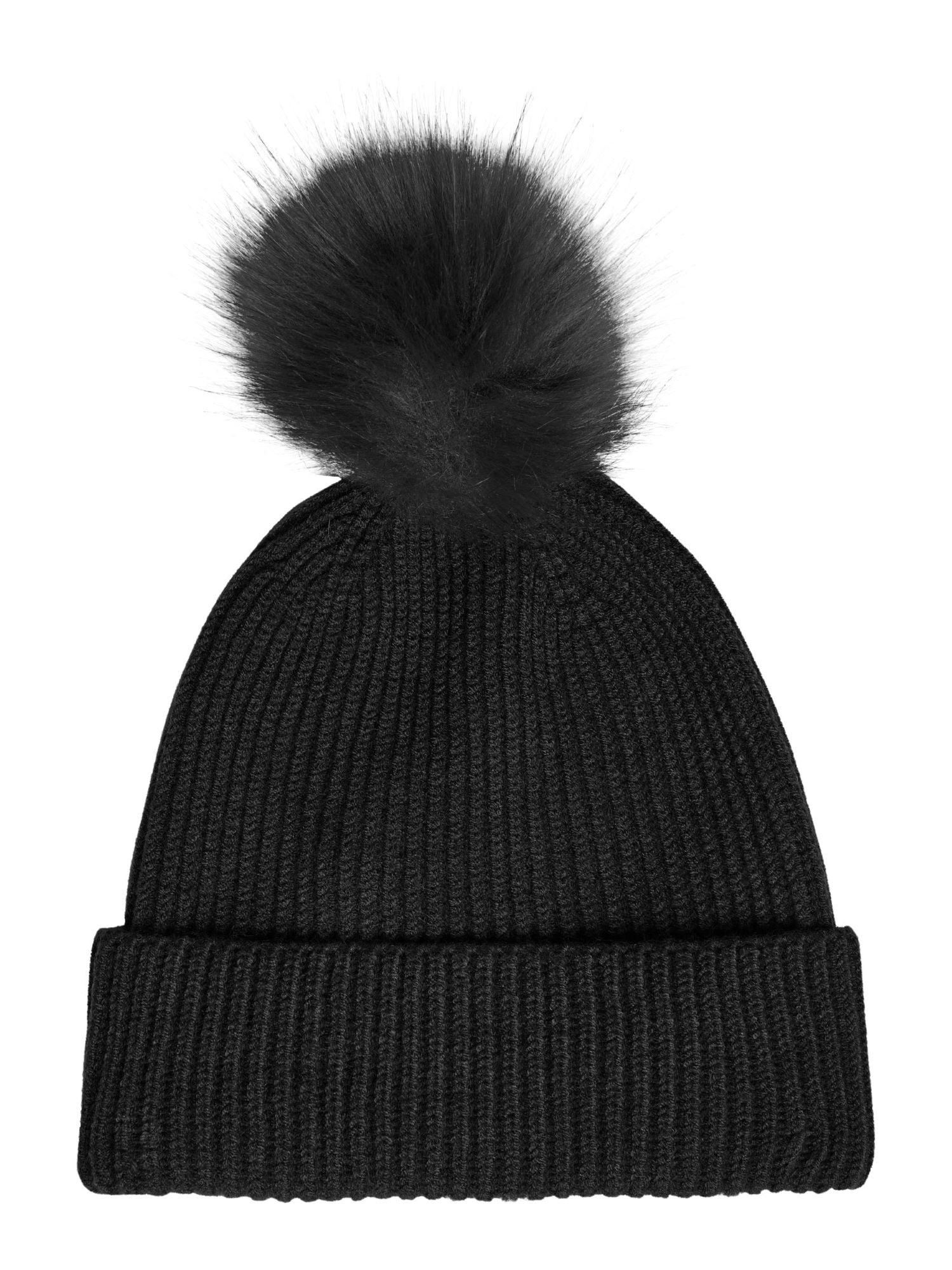 vero moda berretto con pompon in pelliccia sintetica, nero, donna