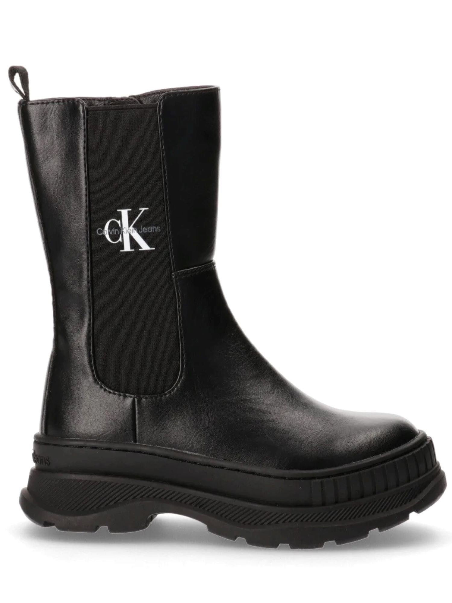 calvin klein footwear calvin klein jeans stivaletti chelsea con logo, nero, unisex bambino