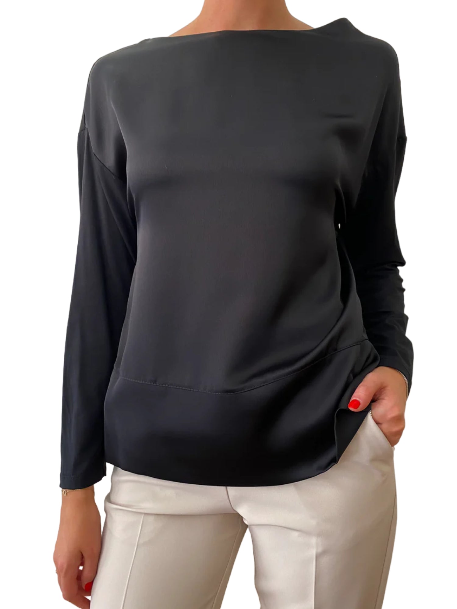 sandro ferrone sandro ferrone blusa satin con scollo a barchetta nero, blu, donna