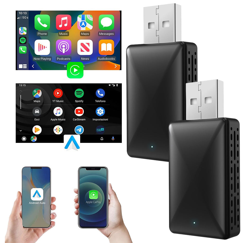 2Pcs 2 in 1 Wired To Wireless CarPlay Android Adapter Car Dongle Connect Box
