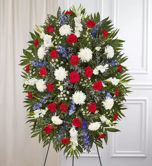 Red, White & Blue Sympathy Standing Spray - James Cress Florist