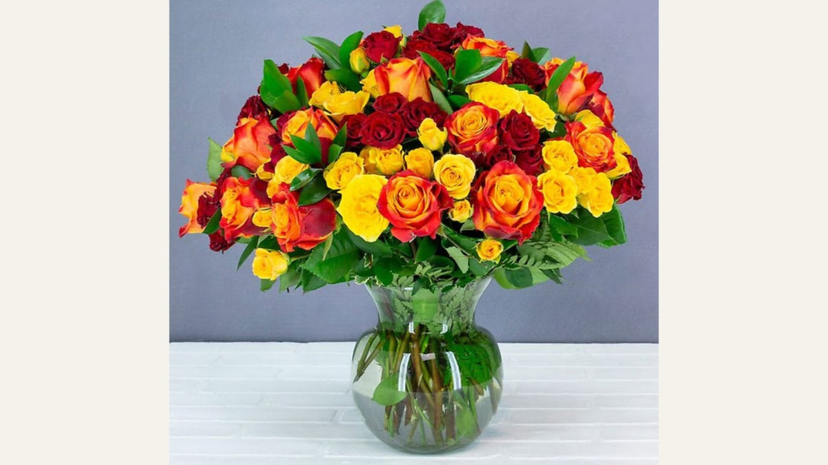 A bouquet of red and yellow roses, symbolizing passion and joy