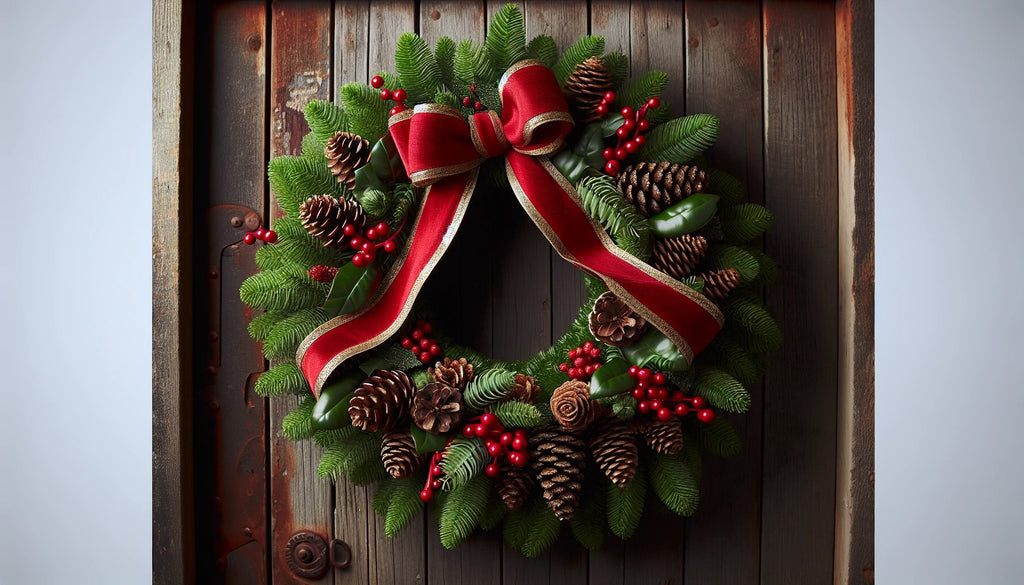 Embellished Christmas wreath with pine cones and berries