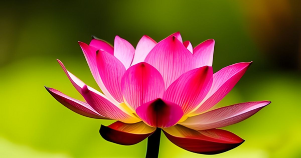 Deep pink/ purple lotus flower blooming with blurred background.