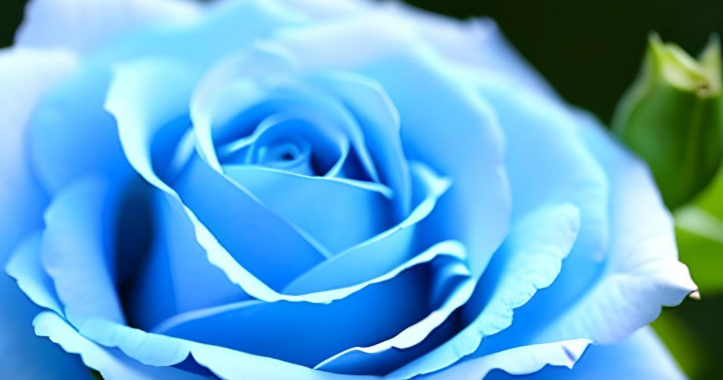 Close up photo of one blue rose blooming.