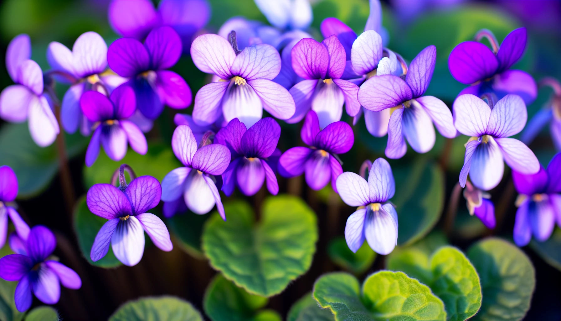 Violet flowers in shades of purple and white