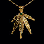 Load image into Gallery viewer, 18k Runtz Cannabis Leaf Pendant with Emerald
