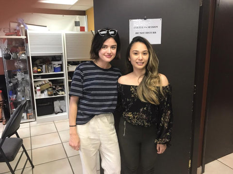 Phoebe from ECM with Lucy Hale after Canadian Barista Coffee Academy Barista Training