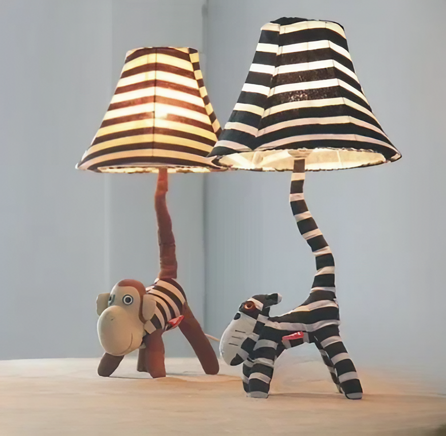 Fun Handmade Kids’ Cartoon Table Lamps – Soft Cotton Body Design. Choose between monkey or striped catebra
